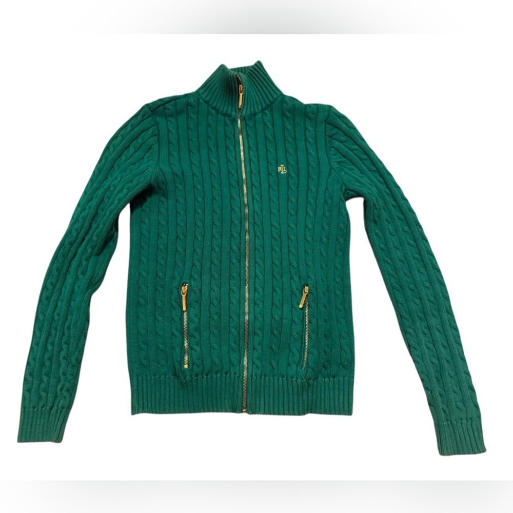 Ralph Lauren | cable knit mock neck full zip cardigan XS - Picture 4 of 11